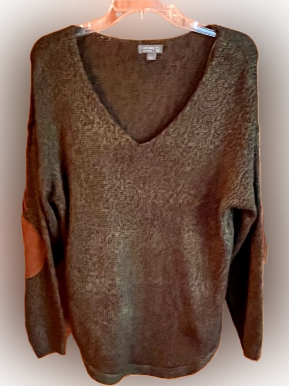 Cupcake Army Green Marled V-Neck Sweater Elbow Patches Preppy Dark Academia SZ L